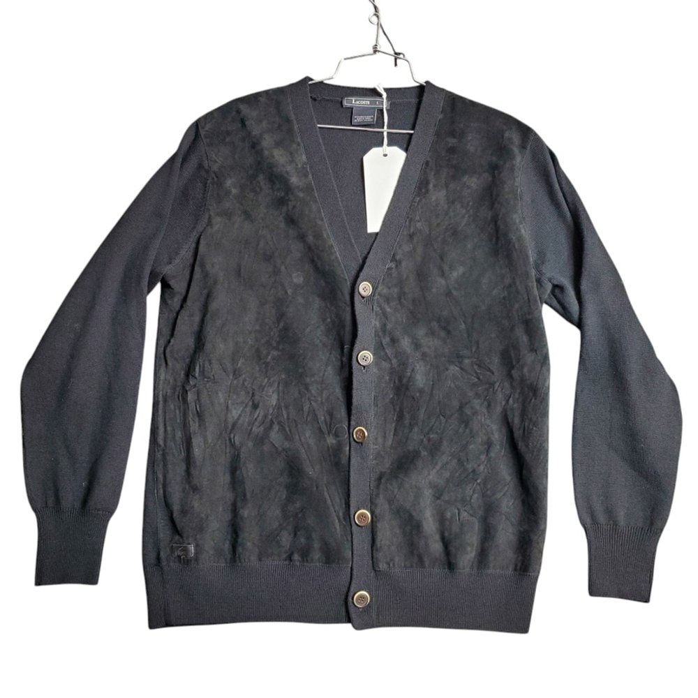 Vintage Lacoste Cardigan Suede Wool Corporate Goth Grunge Preppy Esquestrian